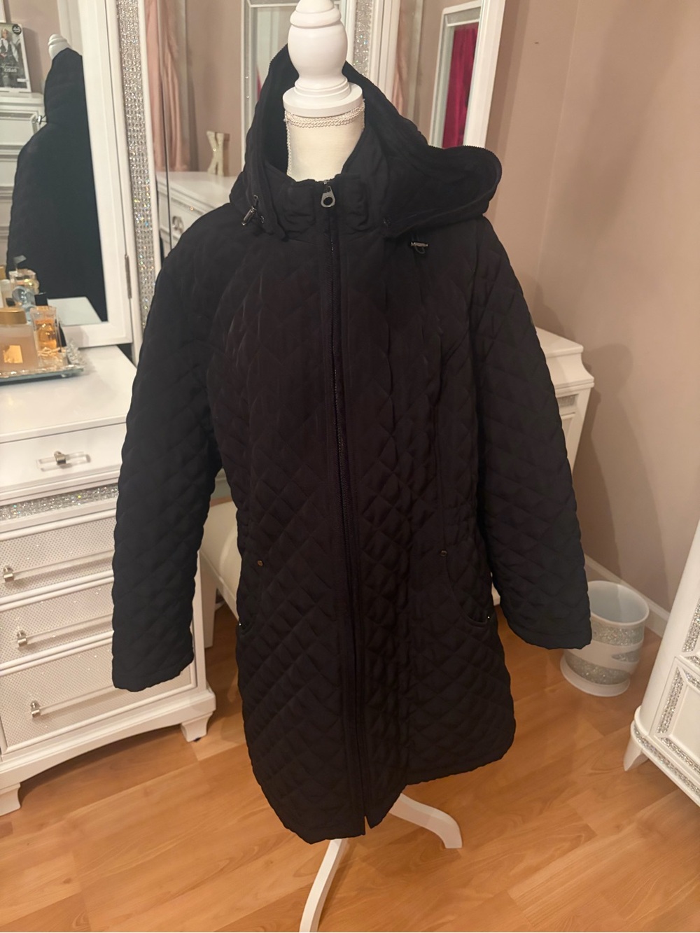 Laundry by Shelli Segal Black Quilted Hooded Coat Size 2X